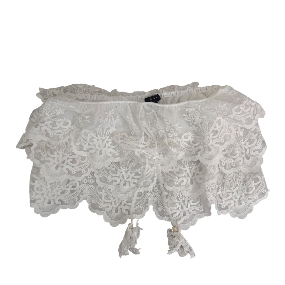 AQUA Lace‎ Halter Top Ruffle Tiered Sleeveless Party Festival White M - Picture 5 of 9